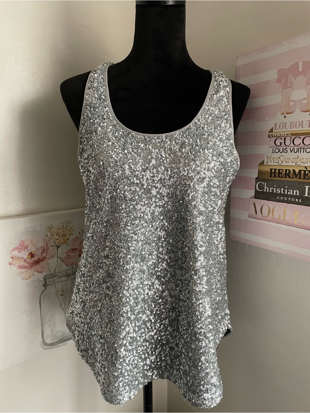 Express Silver Sequin Tank Top